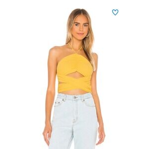 Superdown Yellow Ruched Harlie Halter Top Small